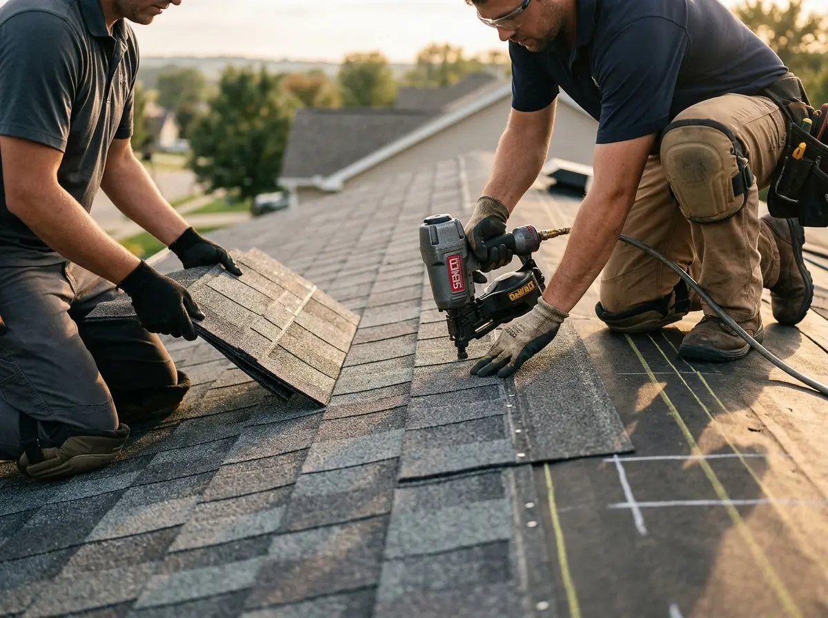 Professional roofer working on a residential roof in Palm Springs North